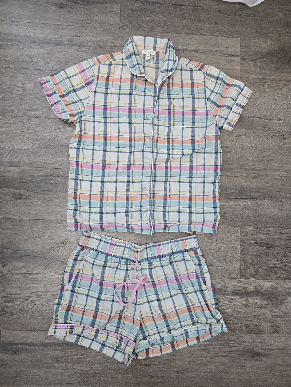 Vera Bradley Plaid Pajama Set Size XS Comfort Pastels Loungewear